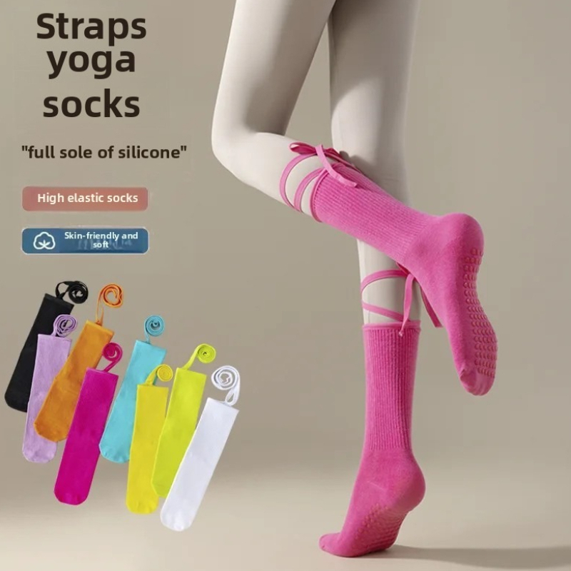 Youtube Yoga Pilates - 1 Paar rutschfeste Silikon-Bandage-Socken, mittellang, einfarbig,