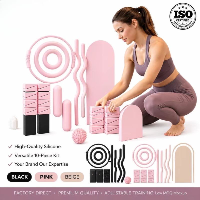Pilates And Yoga Combined - Hantelstange, Silikon-Hantel, Yogamatte, Home-Gym-Fitness-Set, frei kombinierbares