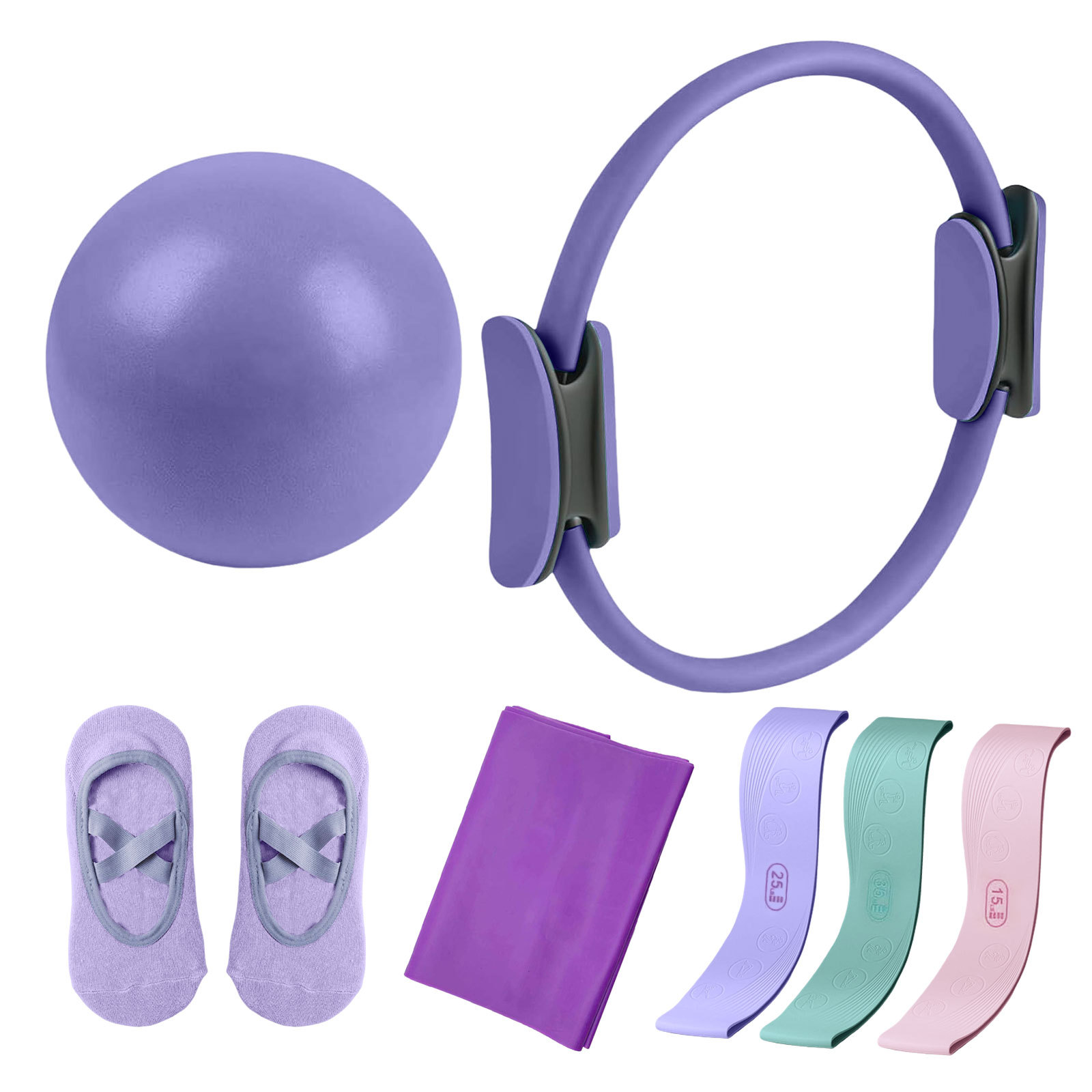 Pilates And Yoga Combined - Pilates-Ring Widerstandsbänder Sieben-Teiliges Set Dehnungsunterstützung mit